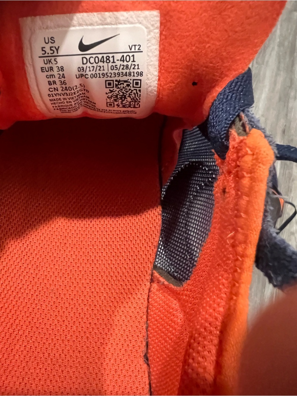 Nike Orange and Navy Kids' Athletic Sneakers - Picture 6 of 6